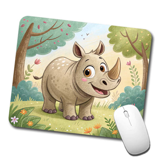 Rhinoceros Children's Illustration Style Low Profile Mouse Pad Mat