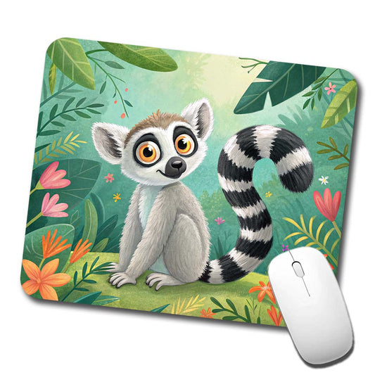 Ring-Tailed Lemur Children's Illustration Style Low Profile Mouse Pad Mat