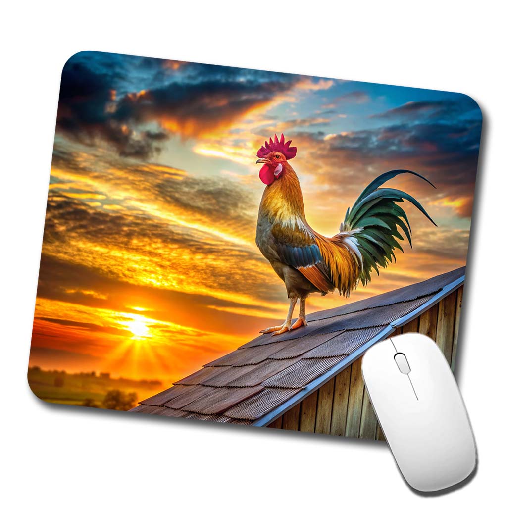 Rooster on Barn Roof At Sunrise Low Profile Mouse Pad Mat