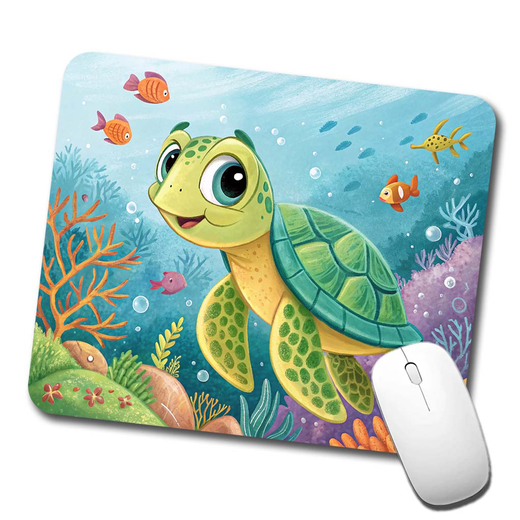 Sea Turtle Children's Illustration Style Low Profile Mouse Pad Mat