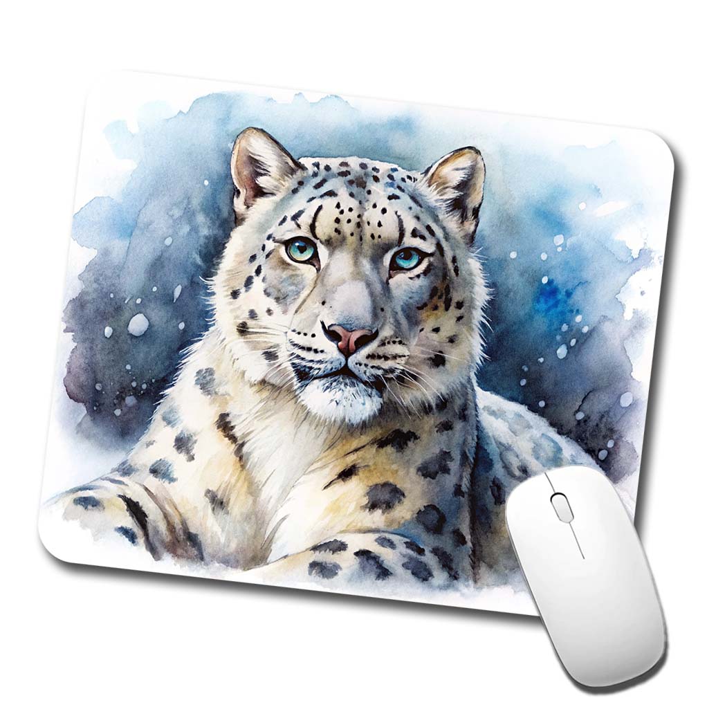 Snow Leopard Watercolor Low Profile Mouse Pad Mat