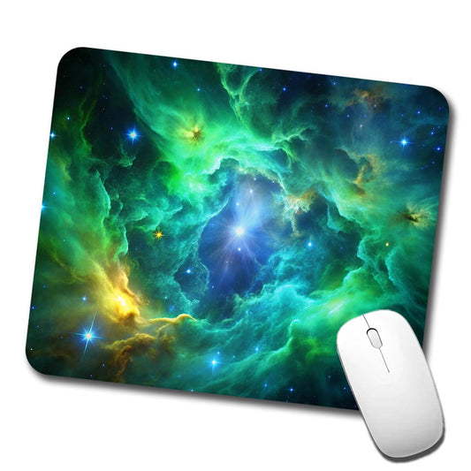 Space Galaxy Nebula Green Blue Low Profile Mouse Pad Mat