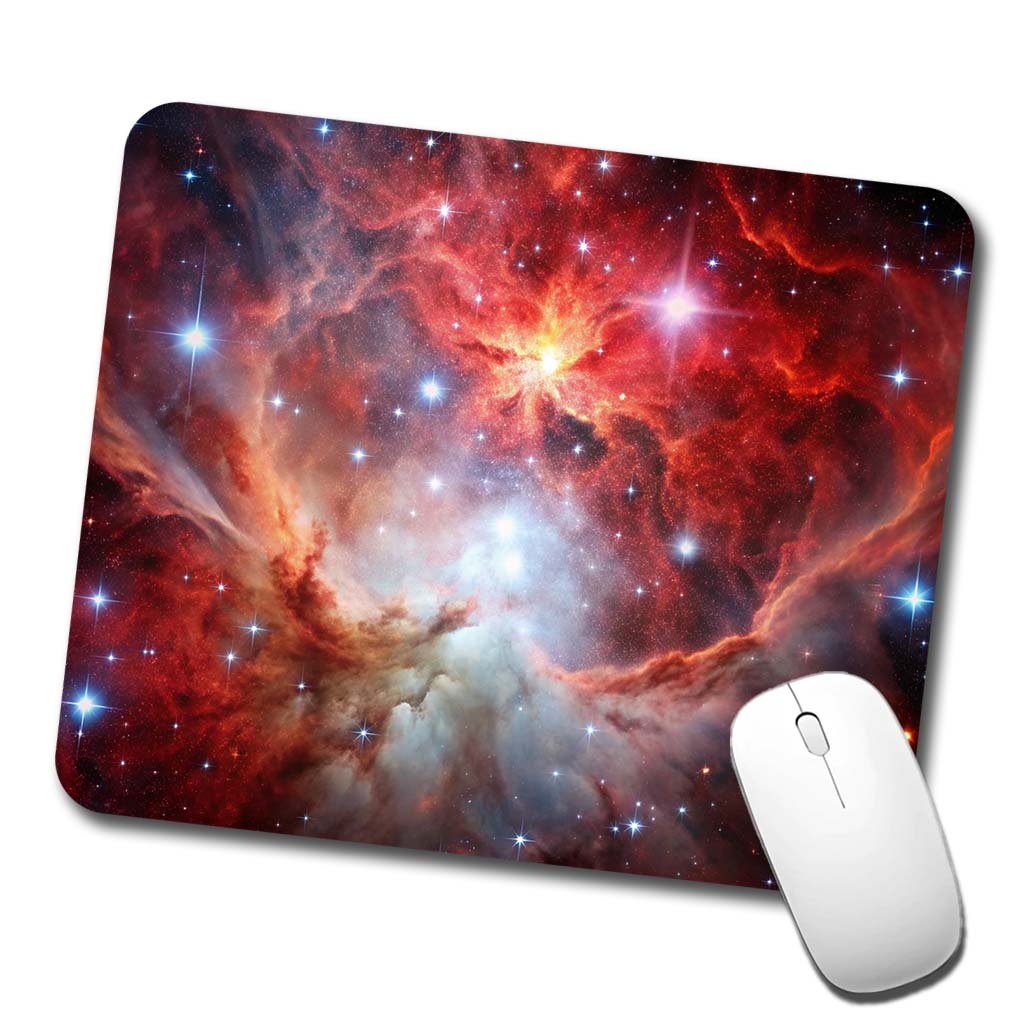 Space Galaxy Nebula Red White Low Profile Mouse Pad Mat