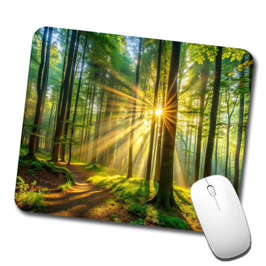 Sunlight Streaming Through Forest Trees Low Profile Mouse Pad Mat