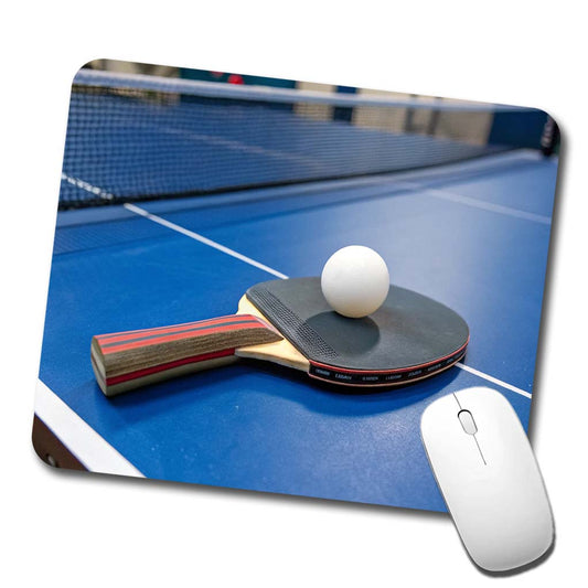 Table Tennis Ping Pong Paddle and Ball on Table Low Profile Mouse Pad Mat