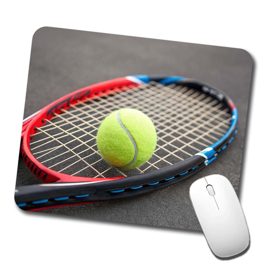 Tennis Racket and Ball Close-up Low Profile Mouse Pad Mat