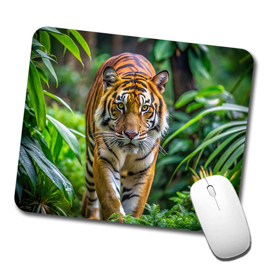 Tiger Stalking Prey In The Jungle Low Profile Mouse Pad Mat