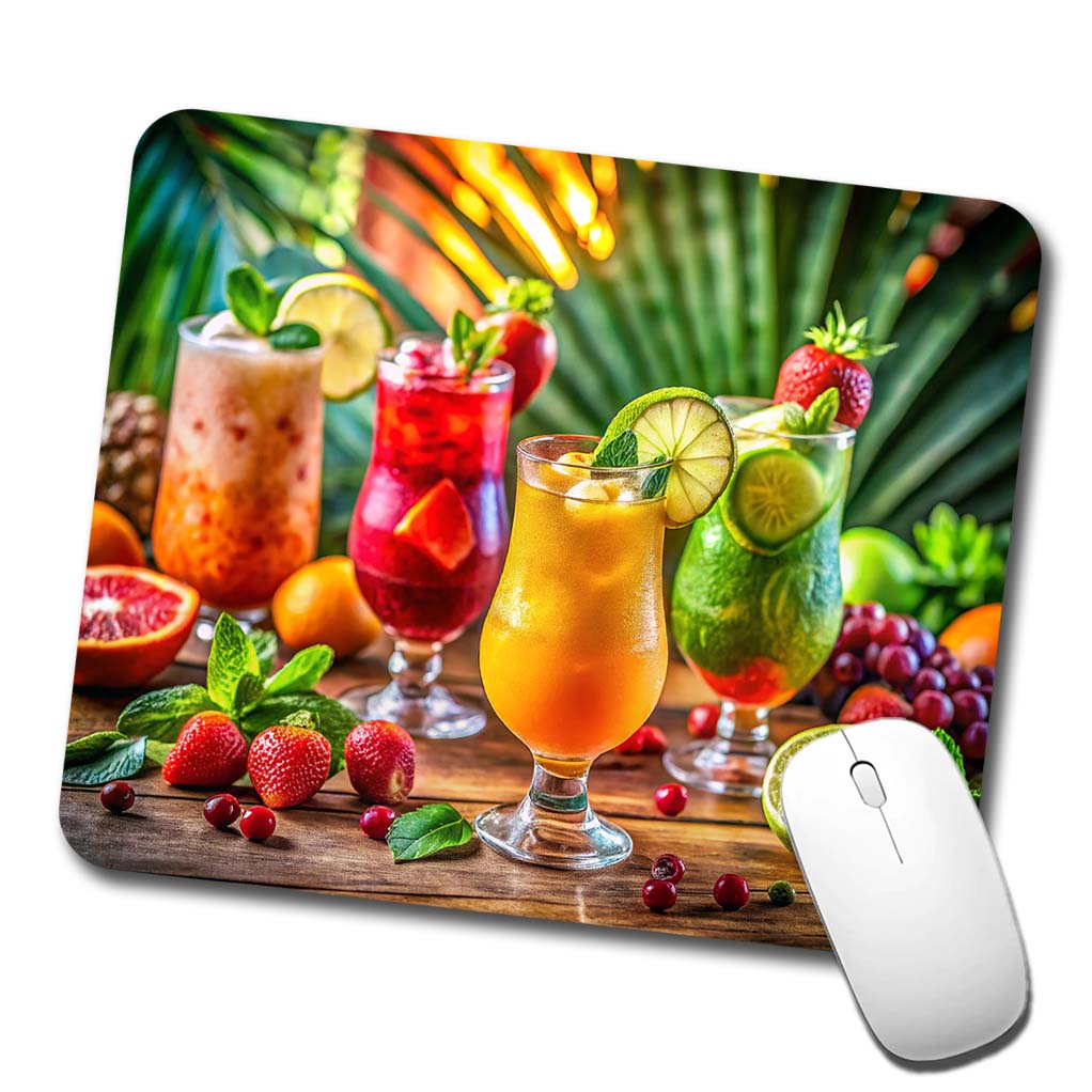 Tropical Colorful Fruity Drinks Low Profile Mouse Pad Mat