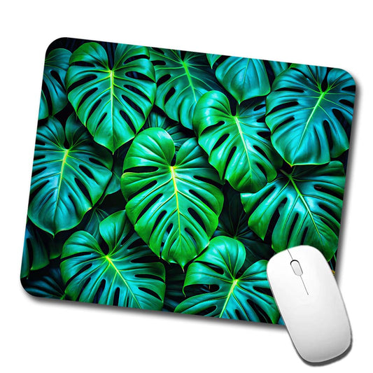 Vibrant Neon Green Monstera Leaves Low Profile Mouse Pad Mat