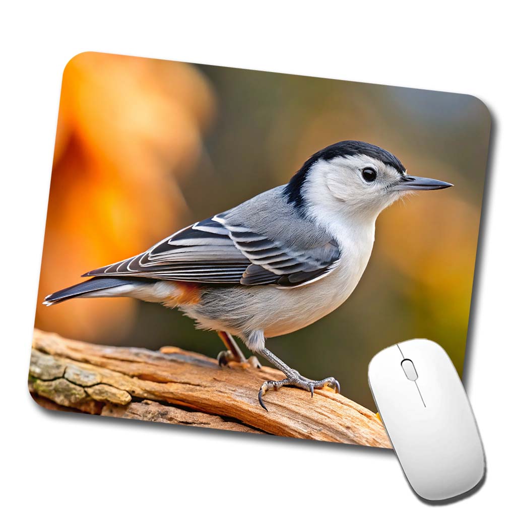 White Breasted Nuthatch Backyard Bird Low Profile Mouse Pad Mat