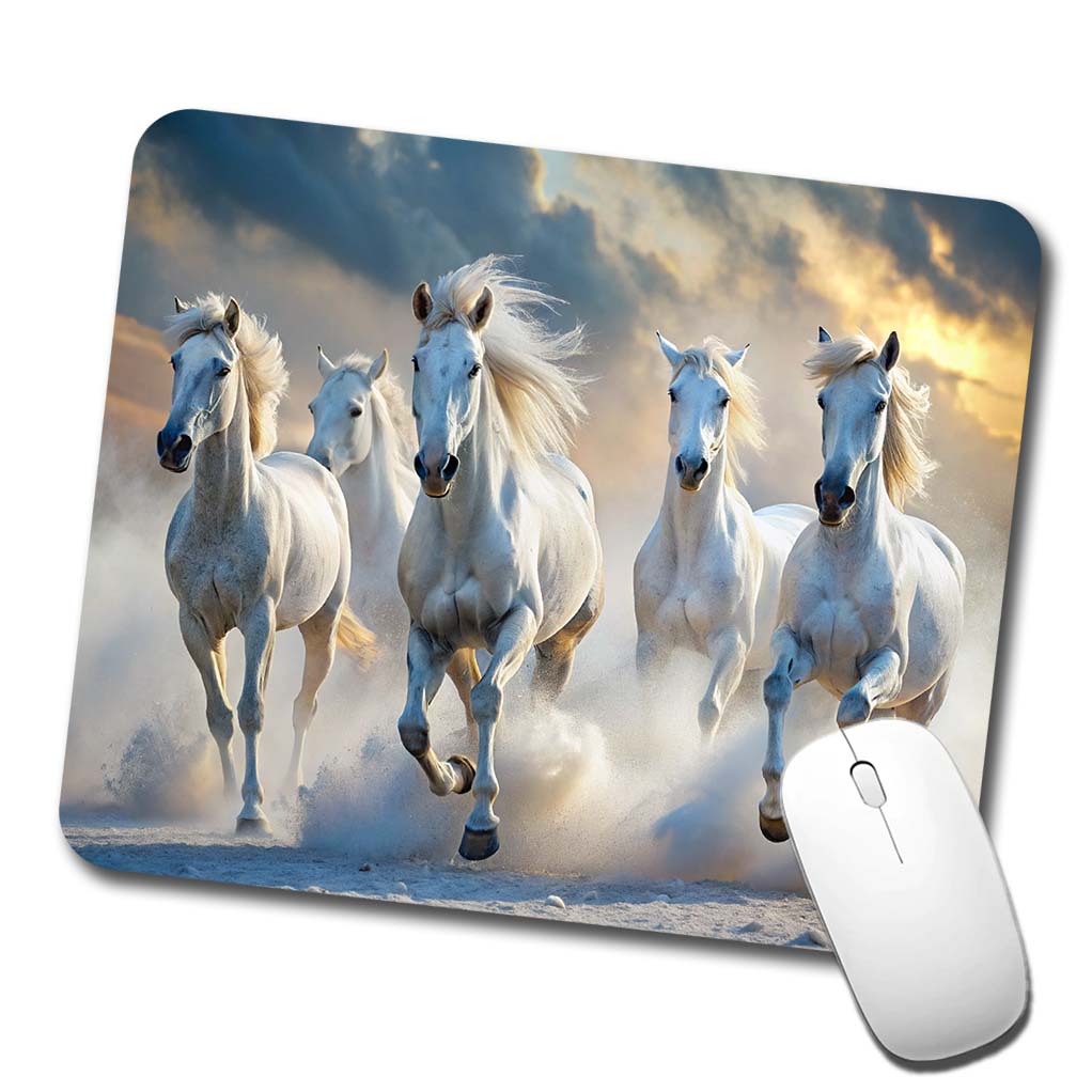 White Horses Galloping Low Profile Mouse Pad Mat