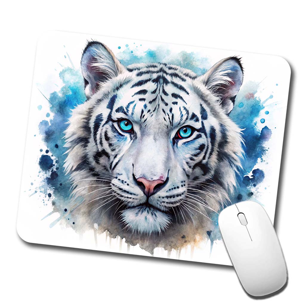 White Tiger Face Watercolor Low Profile Mouse Pad Mat