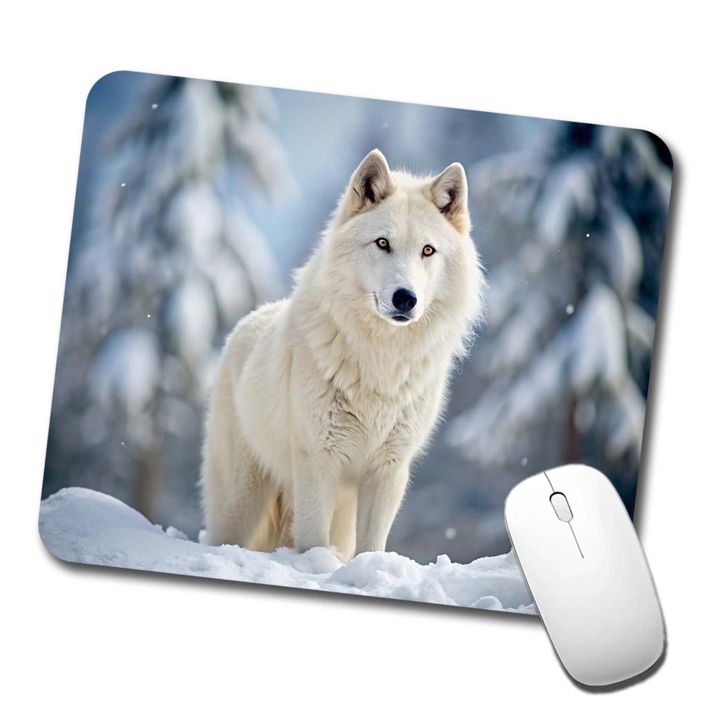 White Wolf In The Snow Low Profile Mouse Pad Mat