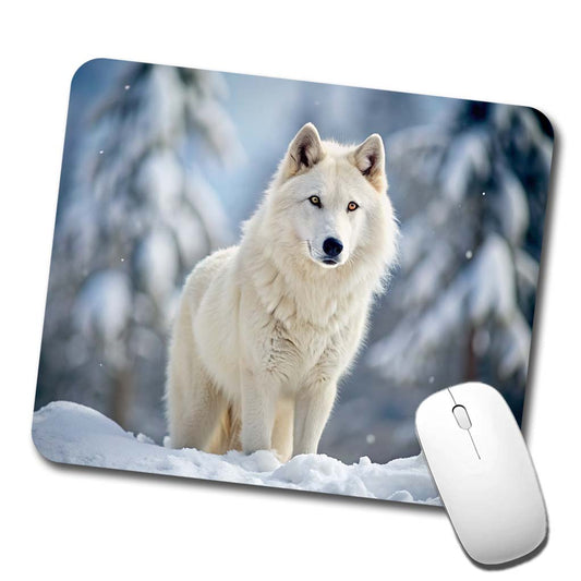White Wolf In The Snow Low Profile Mouse Pad Mat