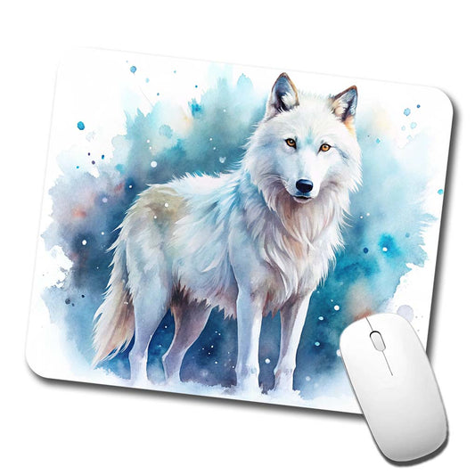 White Wolf Watercolor Low Profile Mouse Pad Mat