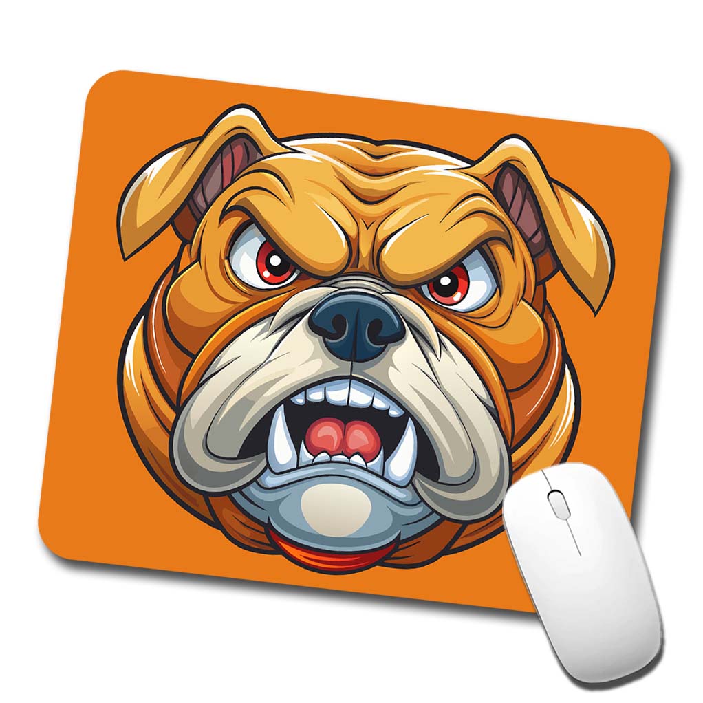 Angry Bulldog Face School Mascot Cartoon Low Profile Mouse Pad Mat