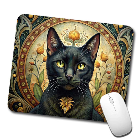 Black Cat Art Nouveau Low Profile Mouse Pad Mat