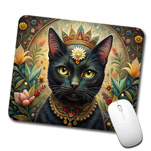 Black Cat French Bohemian Art Low Profile Mouse Pad Mat