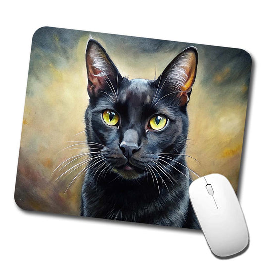 Black Cat Illustration Low Profile Mouse Pad Mat