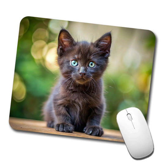 Black Cat Kitten Photo Low Profile Mouse Pad Mat