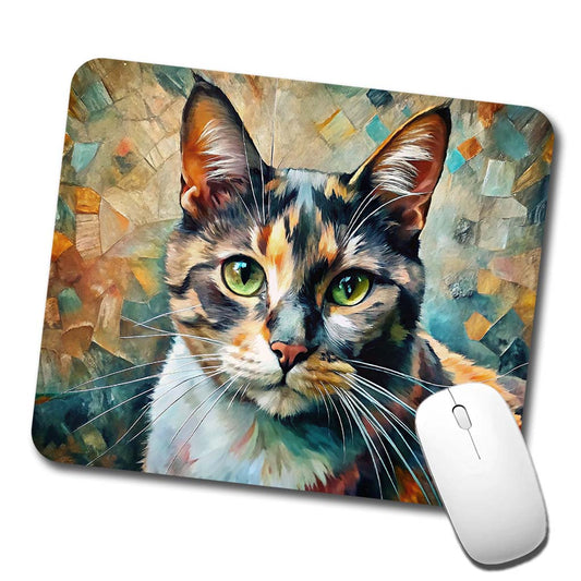 Calico Cat Abstract Art Low Profile Mouse Pad Mat