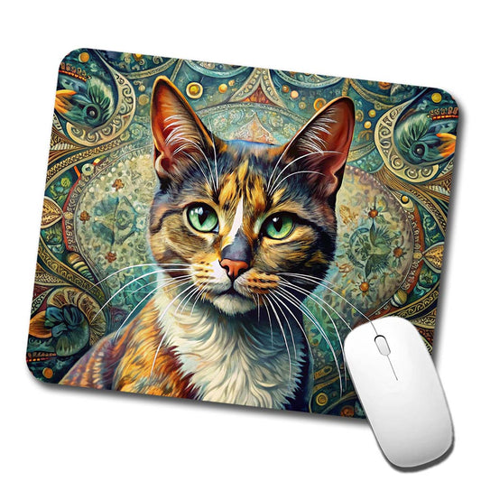 Calico Cat Bohemian Art Low Profile Mouse Pad Mat