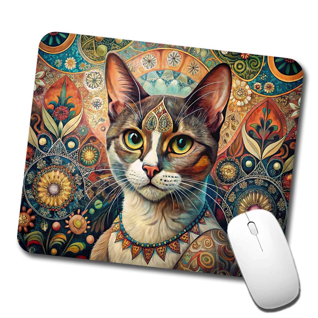 Calico Cat French Bohemian Art Low Profile Mouse Pad Mat