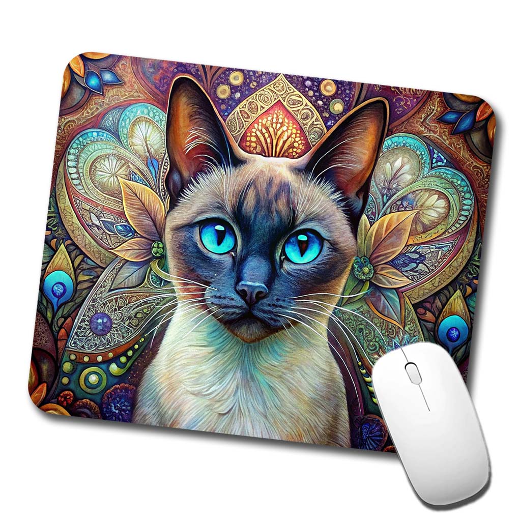 Siamese Cat Bohemian Art Low Profile Mouse Pad Mat