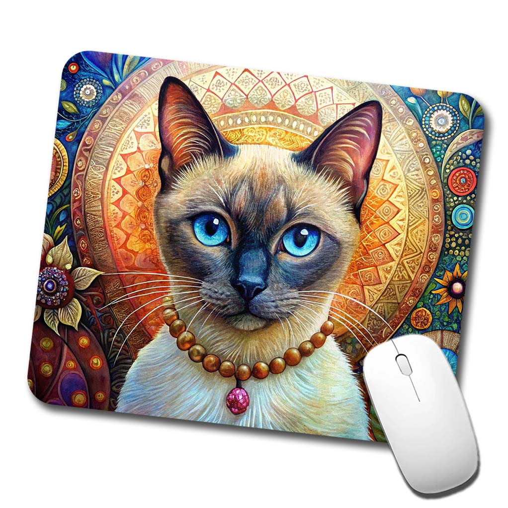 Siamese Cat French Bohemian Art Low Profile Mouse Pad Mat
