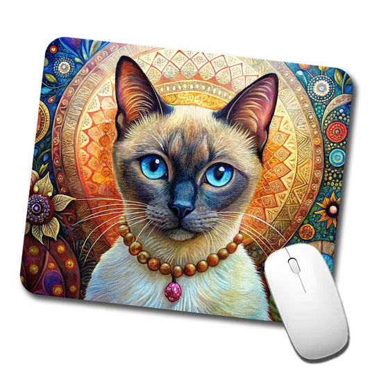 Siamese Cat French Bohemian Art Low Profile Mouse Pad Mat