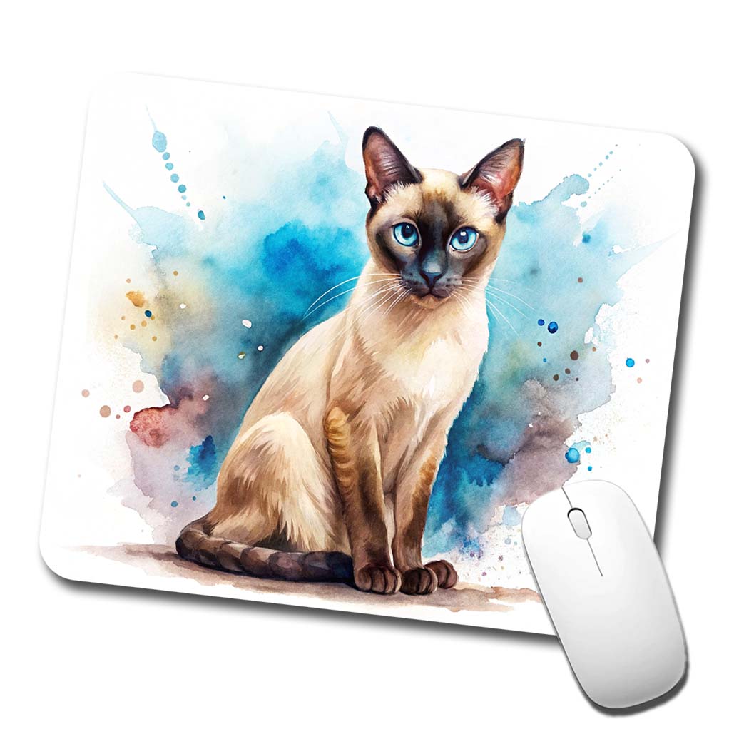 Siamese Cat Watercolor Style Low Profile Mouse Pad Mat