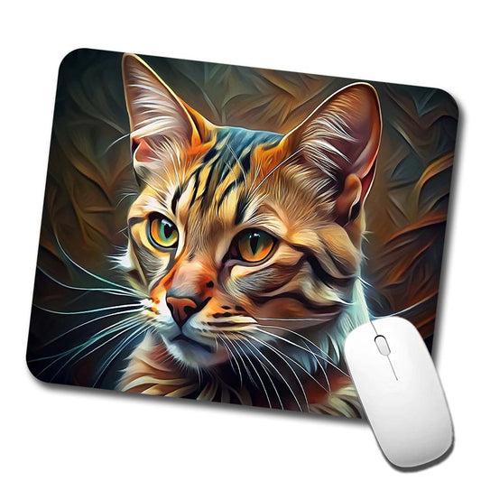 Tabby Cat Abstract Stylized Art Low Profile Mouse Pad Mat