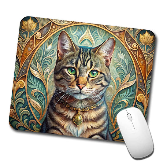 Tabby Cat Art Nouveau Low Profile Mouse Pad Mat