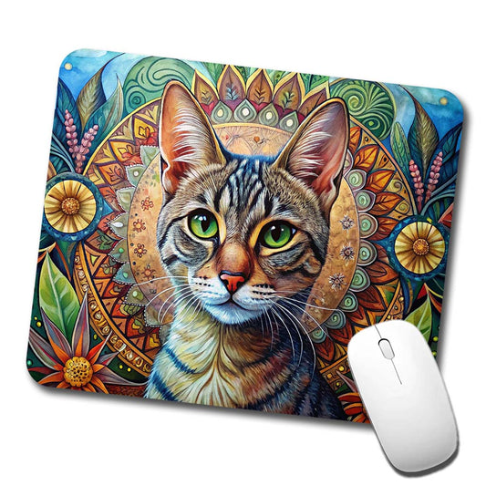 Tabby Cat Bohemian Art Low Profile Mouse Pad Mat