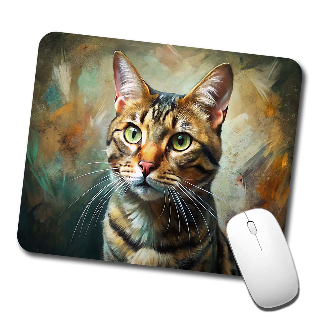 Tabby Cat Expressionism Art Low Profile Mouse Pad Mat