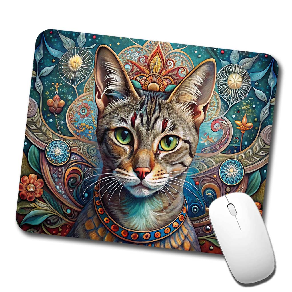 Tabby Cat French Bohemian Art Low Profile Mouse Pad Mat