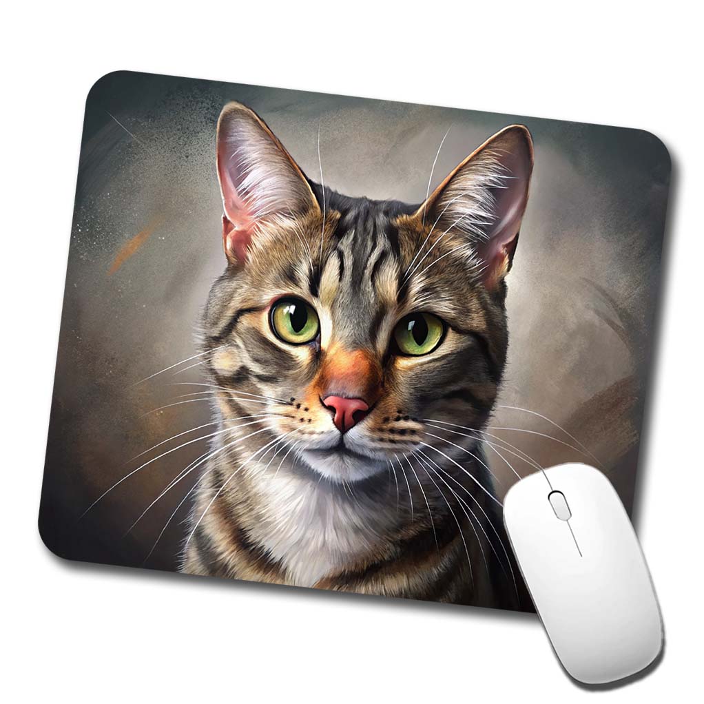 Tabby Cat Illustration Low Profile Mouse Pad Mat