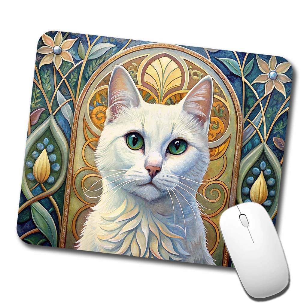 White Cat Art Nouveau Low Profile Mouse Pad Mat
