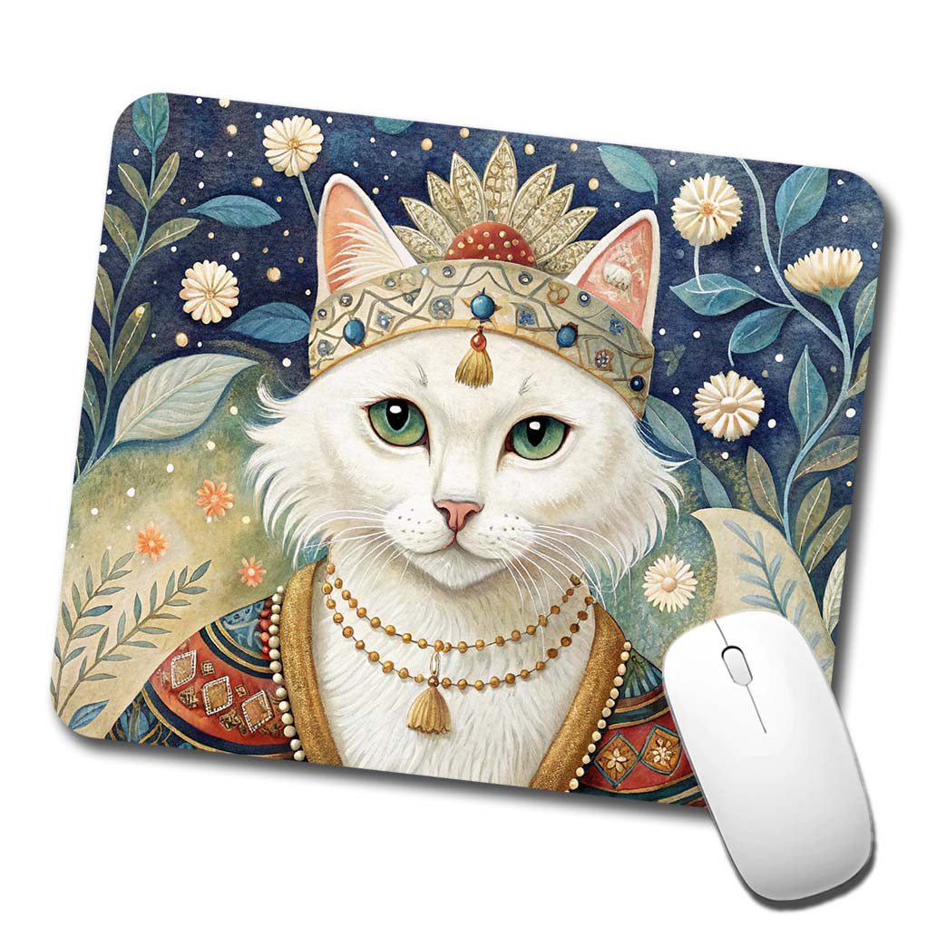 White Cat French Bohemian Art Low Profile Mouse Pad Mat