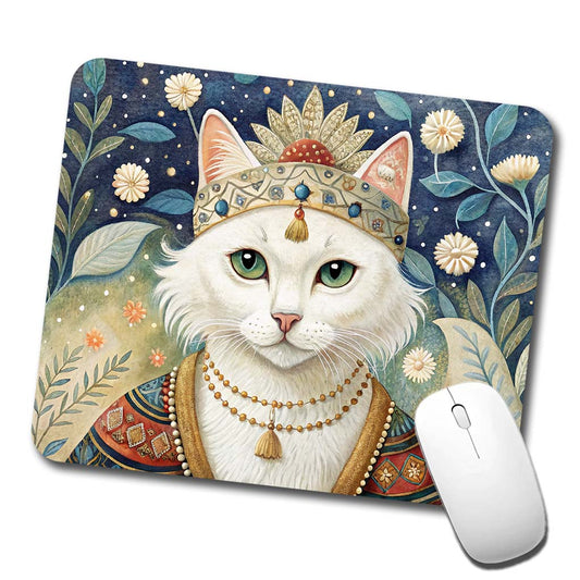 White Cat French Bohemian Art Low Profile Mouse Pad Mat
