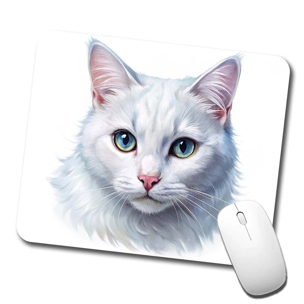 White Cat Illustration Low Profile Mouse Pad Mat