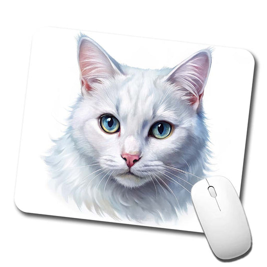 White Cat Illustration Low Profile Mouse Pad Mat
