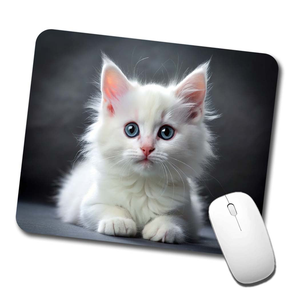 White Cat Kitten Photo Low Profile Mouse Pad Mat
