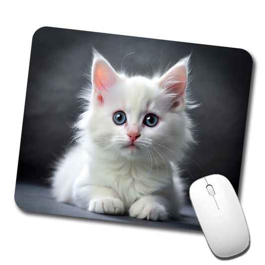 White Cat Kitten Photo Low Profile Mouse Pad Mat