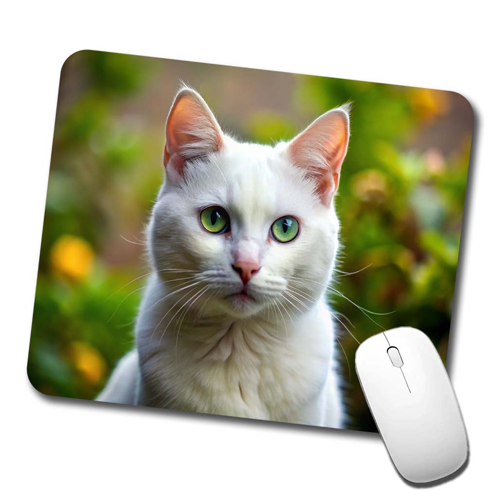 White Cat Photo Low Profile Mouse Pad Mat