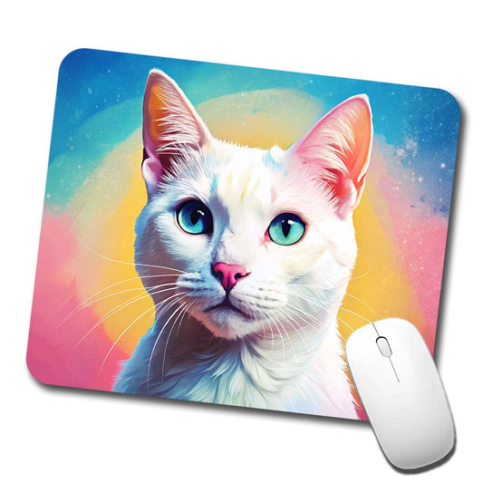 White Cat Pop Art Low Profile Mouse Pad Mat