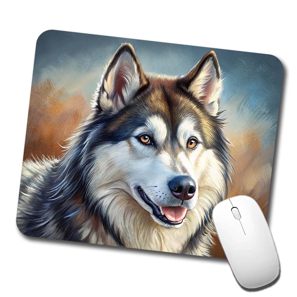 Alaskan Malamute Dog Illustration Low Profile Mouse Pad Mat