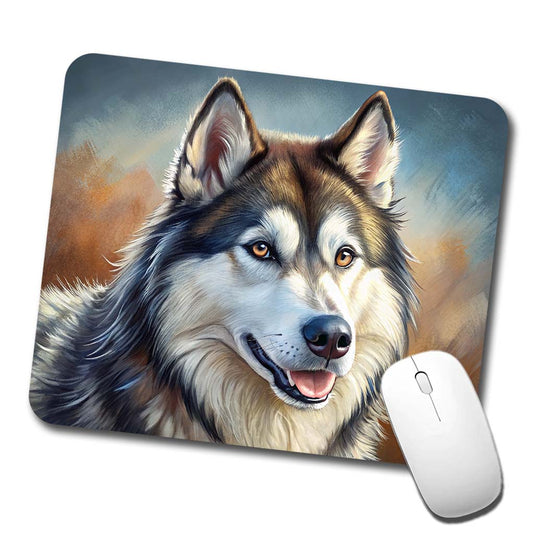 Alaskan Malamute Dog Illustration Low Profile Mouse Pad Mat