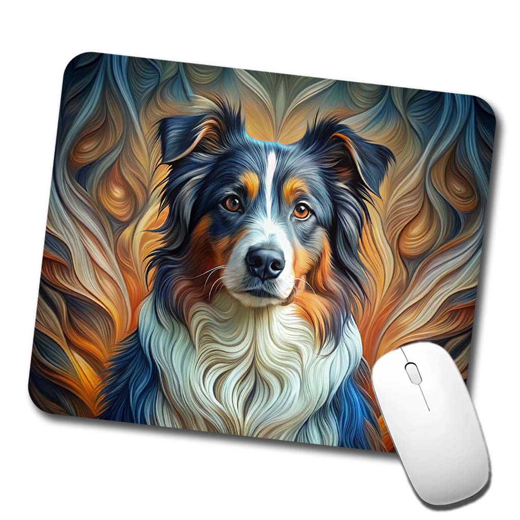 Australian Shepherd Dog Abstract Art Low Profile Mouse Pad Mat