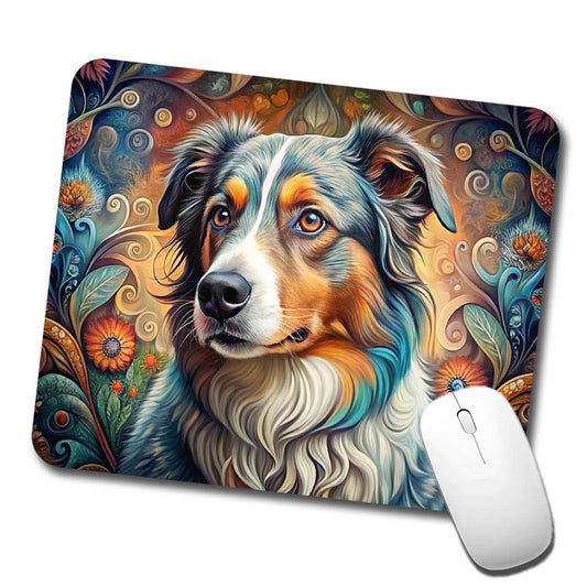 Australian Shepherd Dog Bohemian Art Low Profile Mouse Pad Mat